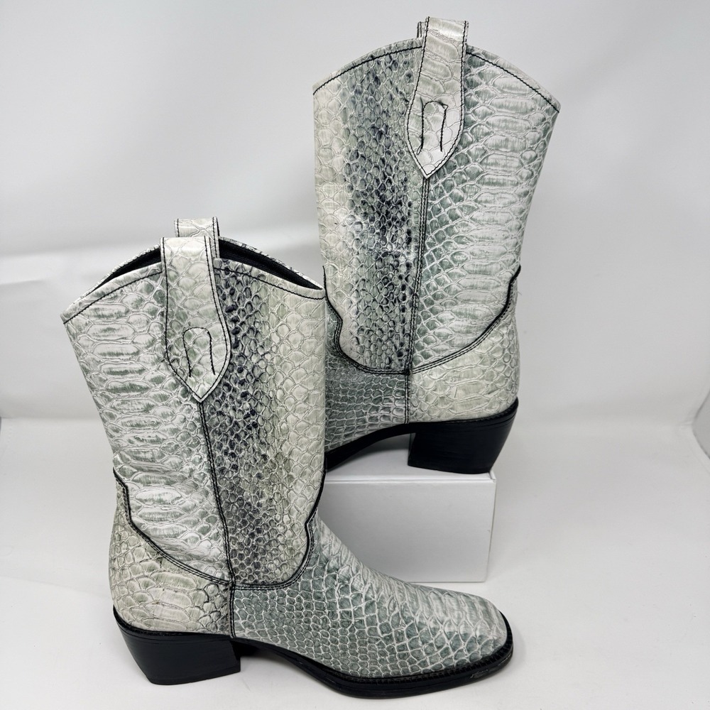 Vintage Tony Lama Vaquero Python Exotic Cowboy Boots Women 8.5 M Western Y2K - Picture 2 of 13